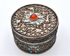 Vintage Jewelry Box. Hand Embedded with Genuine Turquoise & Carnelian