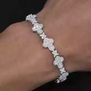 10 Ct Round Cut Real Moissanite Men's Cross Bracelet 14k White Gold Plated - Picture 1 of 11