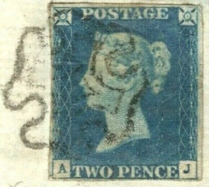 GB 1840 TWO PENCE BLUE QV Stamp SG.5 2d Plate 1 (AJ) Leeds MX Piece c£975 RED41 - Picture 1 of 5