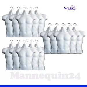 15 WHITE MANNEQUIN MALE TORSO DRESS FORMS + 15 HANGERS - MEN CLOTHING - Picture 1 of 4