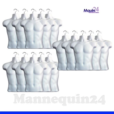 15 WHITE MANNEQUIN MALE TORSO DRESS FORMS + 15 HANGERS - MEN CLOTHING - Image 1 of 4