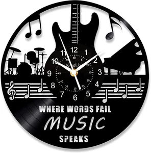 Guitar Vinyl Record Wall Clock , Music Vinyl Records Wall Decor round 12 Inch Ro - Picture 1 of 9