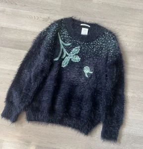 Zara Girls Sequin Floral Fluffy Jumper, Size 8 Fancy Design Collection - Picture 1 of 5