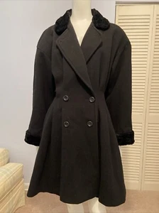 Vtg BRAETAN Princess coat black faux fur trim on Collar And Cuffs Pockets Sz M - Picture 1 of 14
