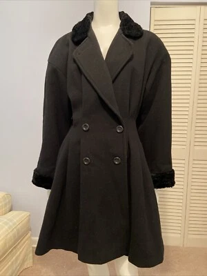 Vtg BRAETAN Princess coat black faux fur trim on Collar And Cuffs Pockets Sz M - Image 1 of 4