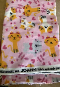 1 Yard 11" Piece~Chan Happy Kitty Fleece~59" width~Polyester~Pink background - Picture 1 of 2