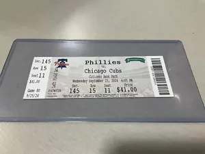 PHILLIES~2024 TICKET STUB 25/09/24 VS CUBS~Kevin Alcantara MLB DEBUTTO USATO - Foto 1 di 3