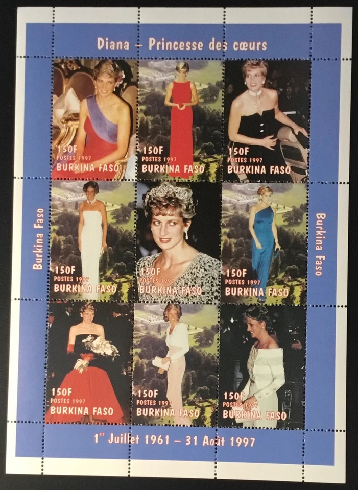 Буркина-Фасо - принцесса Диана миниатюрный лист MNH - Изображение 1 из 1