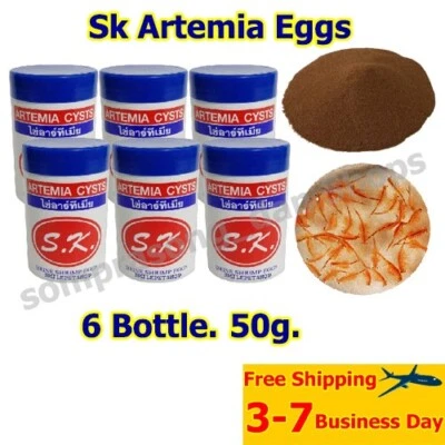 SK Artemia Shrimp Eggs 6 Bottles (50g) Premium Fish Hatchery Food - Image 1 of 4
