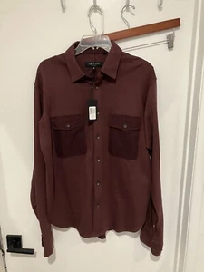 Camisa abotonada Rag & Bone Engineered Jack para hombre, borgoña, mediana, nueva con etiquetas - Imagen 1 de 4