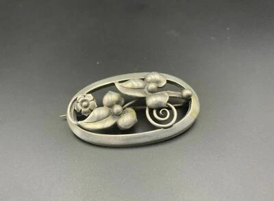 Spilla In Argento Art-Deco Svezia Intorno Al 1945 Fatto A Mano Fiori Foglie - Immagine 1 di 4