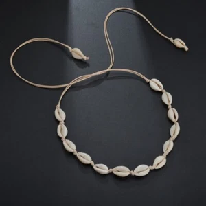 Cowrie Shell Choker Boho White String Necklace Surfer Beach Conch Puka, Hawaiian - Picture 1 of 9