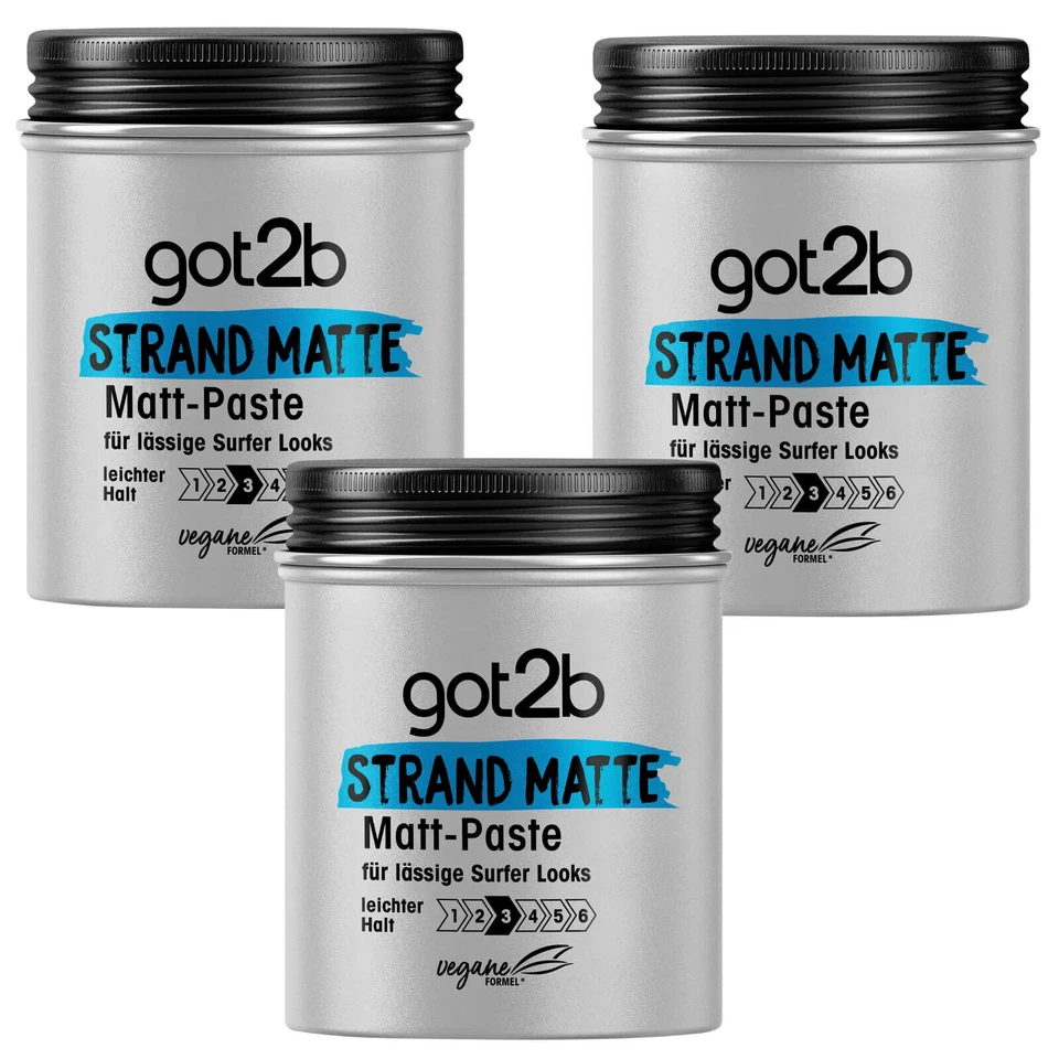 3x 100ml Schwarzkopf got2b Strandmatte Matt-Paste Surfer Look ohne zu verkleben - Bild 1 von 3