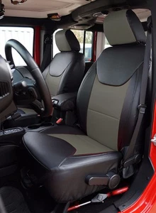 JEEP WRANGLER 2013-2016 BLACK/CHARCOAL LEATHER-LIKE CUSTOM MADE FRONT SEAT COVER - Picture 1 of 5