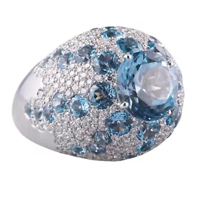 Pasquale Bruni 18k Gold Diamond Blue Topaz Cocktail Ring - Picture 1 of 5