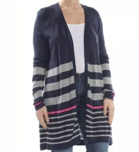 CHARTER CLUB Navy Blue Gray Striped Open Front Cardigan Sweater Sz XL NWT S5 - Picture 1 of 8