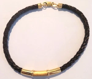 Bracciale uomo in cuoio con inserti in oro 18kt – elegante e raffinato - Foto 1 di 6