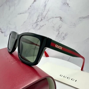 New GUCCI 2025 Sunglasses Black Front Square Frame 3D Gold Metal Red Green Arms - Picture 1 of 17
