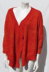 Handgestrickt US Damen Gr. L Orange Superwash Merinowolle Offen Cardigan Pullover Top - Bild 1 von 6