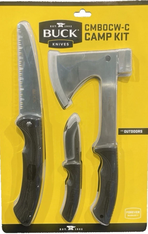 BUCK Cuchillos Kit de Campamento Sierra Plegable, Cuchillo de Hoja Fija con Funda, Hacha con Funda Foto 1 de 4