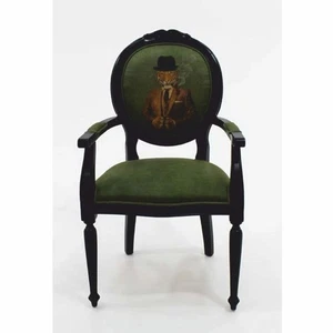 Casa Padrino Luxus Barock Samt Esszimmer Stuhl m. Armlehnen Gentleman Tiger Grün - Bild 1 von 2