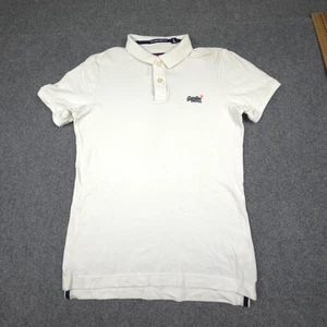 Superdry Shirt Men LARGE White Short Sleeve Polo embroidered logo cotton Size L - Picture 1 of 8