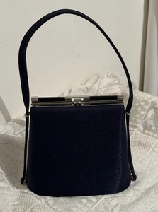 Borsa a mano vintage Landau lusso pochette blu navy argento ferramenta - Foto 1 di 10
