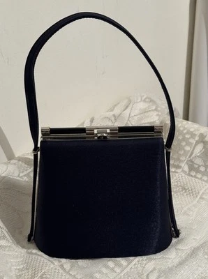 Bolso de mano de lujo vintage Landau azul marino plateado herrajes Foto 1 de 4