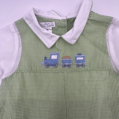 Tren largo bordado Petit Ami niños talla 18 meses verde a cuadros Foto 1 de 4