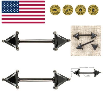 Nipplerings Barbell 316L Surgical SS Black CZ Nipple barbell Shiny Nipple - Image 1 of 4