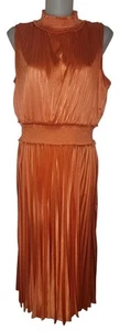 Nanette Lepore Sz 14 Womens Orange Smocked Waist High Pleated Skirt Preppy Dress - Picture 1 of 5