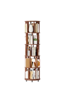 5Tier Wood Rotating Bookshelf Tower Round Revolving Bookcase Spinning Book Shelf - Picture 1 of 10