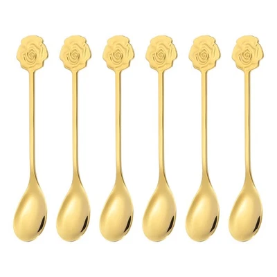 6pcs Coffee Spoons, Rose Tea Spoons Stainless Steel, Gold - Image 1 of 4