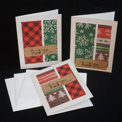 3 Thank You Cards Off White with County Print Handmade Greeting Note Cards - Image 1 of 4