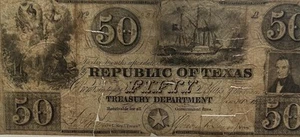 1839 $50 CINCUENTA DÓLARES REPÚBLICA DE TEXAS AUSTIN, TX MONEDA OBSOLETA CIRCULADA - Imagen 1 de 14