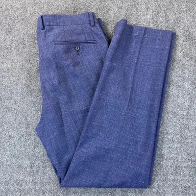 Calça social masculina plissada LAUREN RALPH LAUREN mistura de lã linho 34x32 azul urze - Imagem 1 de 4