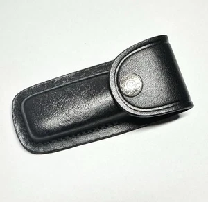 FUNDA DE CUCHILLO DE BOLSILLO PLEGABLE | 4" Estuche de cuero genuino negro con lazo para cinturón - Imagen 1 de 7