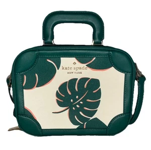 Kate Spade Monstera Leaves Print Traveler Trunk Crossbody Bag Green/White 8x6x3” - Picture 1 of 15