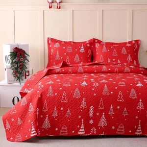 2 Pcs Kids Christmas Quilt Set Twin Size, Red Christmas Tree Bedding, Soft Micro - Picture 1 of 12