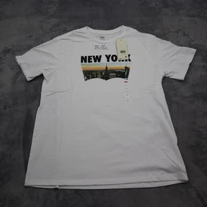 Levi Strauss Shirt Mens L White Short Sleeve Crew Neck Graphic Print Cotton Knit - Picture 1 of 17