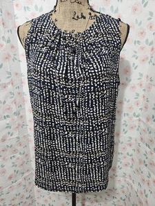 LOFT OUTLET, DAMEN BLUSE SCHWARZ/HELLBRAUN/WEISS POLY ÄRMELLOS GEPUNKTET GRÖSSE M - Bild 1 von 6