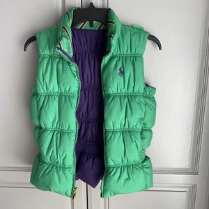 Ralph Lauren Goose Down Reversible Vest Girl's Size Medium (8-10) Green & Purple - Picture 1 of 11
