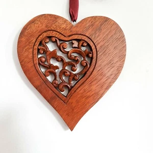 Handmade Carved Wooden Decorative Art Hanging Brown - Love Heart Perfect Gift - Picture 1 of 10