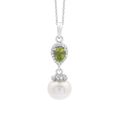 Peridot Perle Tropfen Anhänger 925 Sterling Silber Kette Schmuck 16" Weihnach... - Bild 1 von 3