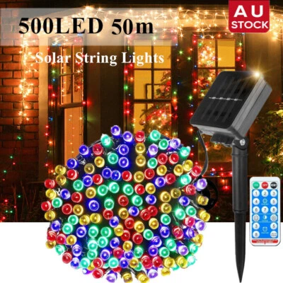 1/2PCS Dimmable 500 LED 50m Solar Fairy String Lights Outdoor Xmas Garden Party  - image 1 of 4