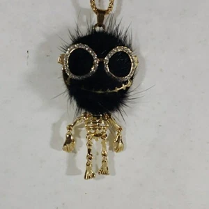 Betsey Johnson 30" Halskette Skelett schwarz/gold Strass Anhänger - Bild 1 von 6