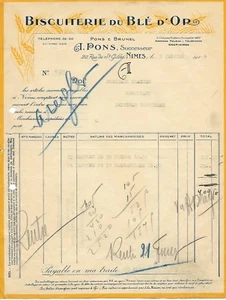 NIMES . FACTURE DE 1934 A. PONS . BISCUITERIE DU BLE D'OR - Picture 1 of 1