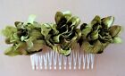 Triple Olive Green Dahlia Bud Poly Silk Flower Hair Comb,Pin Up,Updo,Rockabilly