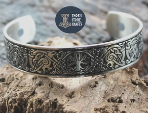 Viking Bracelet Viking Cuff Raven Celt Magnetic bracelet bangle stainless steel - Picture 1 of 9