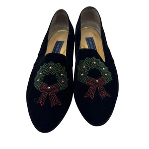 Karen Scott Women's Size 10B Black Velvet Christmas Wreath Ballet Flats - Picture 1 of 11